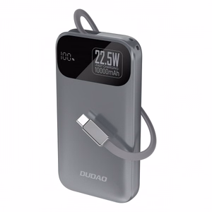 Dudao K31 10000 mAh 22.5W PD Powerbank sisäänrakennetulla kaapelilla - harmaa