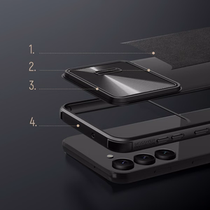 Nillkin CamShield Leather S nahkainen suojakuori Samsung Galaxy S23+:lle kameransuojalla musta