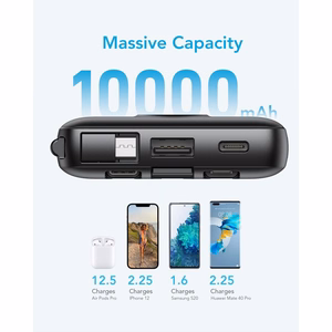 Varavirtalähde Veger C10 (W1116) 10000 mAh sisäänrakennetuilla Micro-USB / Type-C / Lightning -kaapeleilla musta