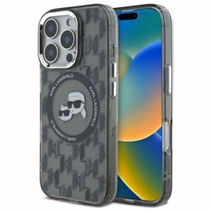 Karl Lagerfeld IML Monogram Karl ja Choupette Head MagSafe iPhone 16 Pro Suojakuori - Musta