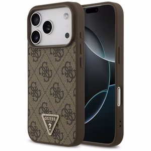 Guess Leather 4G Triangle Strass MagSafe -suojakuori iPhone 18 Pro / 17 Pro – ruskea