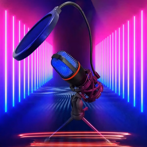 Wozinsky Studio Gaming USB-tietokonemikrofoni RGB-valaistulla jalustalla – musta