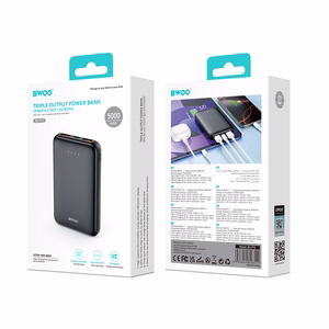 BWOO varavirtalähde P72 QC 22,5W PD 20W 5000 mAh 2x USB-A 1x USB-C musta