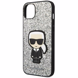 Karl Lagerfeld KLHCP14MGFKPG iPhone 14 Plus 6.7 "kovakotelo hopea / hopea Glitter Flakes Ikonik Glitter Flakes Ikonik