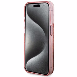 Guess suojakuori iPhone 15 Pro GUHCP15LLFCSEGP Liquid Glitter Gold Stripes vaaleanpunainen