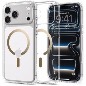 Spigen Ultra Hybrid MagSafe -suojakuori iPhone 18 Pro Max / 17 Pro Max -malleille, läpinäkyvä kullanvärinen