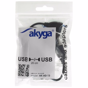Akyga USB-hubi AK-AD-13 2.0, 4 porttia, musta, 15 cm