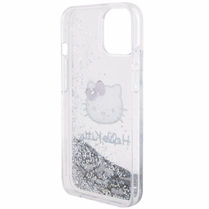 Hello Kitty Liquid Glitter Charms Kitty Head Suojakuori iPhone 15:lle - hopeinen