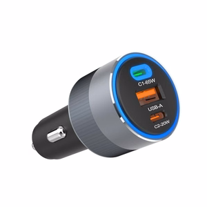 Autolaturi Forcell F-Energy Alu 2 x USB C + USB A QC4.0 PD SFC2.0 3A 85W harmaa