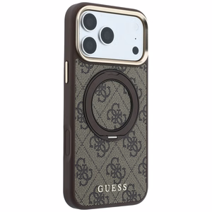 Guess Ring Stand 360 4G Classic Logo MagSafe -suojakuori iPhone 18 Pro / 17 Pro – ruskea