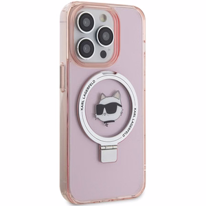 Karl Lagerfeld KLHMP15LHMRSCHP iPhone 15 Pro 6.1 vaaleanpunainen/vaaleanpunainen kovakuori Ring Stand Choupette Head MagSafe