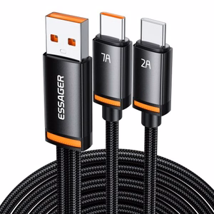 USB Kaapeli Essager Double 2in1 musta USB / 2xType-C 100cm