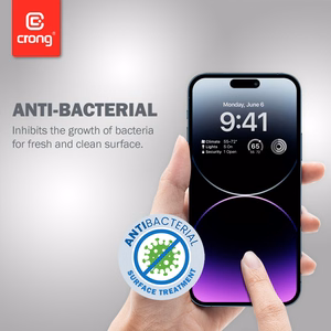Crong Anti-Bacterial 3D Armor Glass 9H koko näytön peittävä karkaistu suojalasi iPhone 14 Pro Max -laitteelle, asennuskehyksellä
