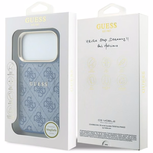Guess Embossed 4G Classic MagSafe -suojakuori iPhone 17 Pro Max / 18 Pro Max -puhelimelle, sininen