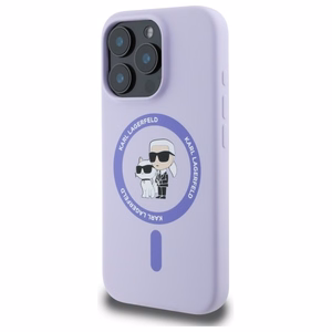 Karl Lagerfeld Silikoninen Karl&Choupette Heads Ring MagSafe Suojakuori iPhone 16 Pro:lle - Violetti