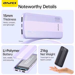 External battery Power Bank Awei P20K 5V/2.4A 10000mAh black