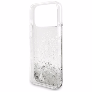 Guess Liq. Glitter Charms Suojakuori iPhone 17 Pro Max:lle - hopeinen