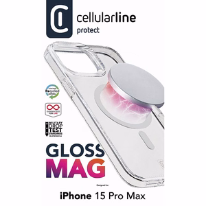 Cellularline Gloss Mag suojakuori iPhone 15 Pro Max -laitteelle, MagSafe-yhteensopiva, läpinäkyvä