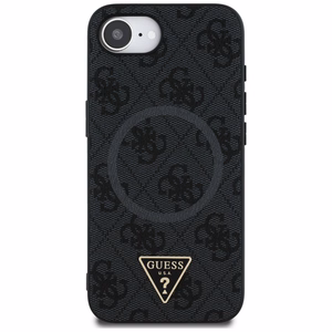 Guess HC MagSafe PU 4G Ring Triangle Logo Suojakuori iPhone 16e:lle - Musta