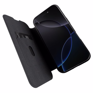 Puro Book Mag MagSafe Nahkainen Suojakuori läpällä ja korttilokerolla iPhone 16 Pro Maxille - musta