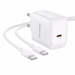 Borofone verkkolaturi BN33 Fuente GaN Type C - QC3.0 PD 40W ja Type C - Type C -kaapeli valkoinen