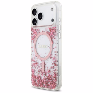 GUESS Suojakuori iPhone 17 Pro Max:lle MagSafe-yhteensopiva GUHMP17XRGRGEP (Resin Bottom Glitter) vaaleanpunainen