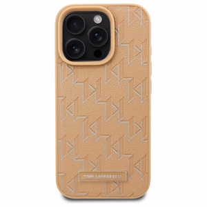 Karl Lagerfeld Suojakuori iPhone 16 Pro 6.3 KLHMP16LPKHPORPE Beige Kova Nahkainen Monogram Metal Logo MagSafe
