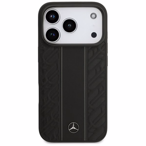 Mercedes Nahkainen Laurel Leaves Stripes MagSafe Suojakuori iPhone 17 Pro:lle - Musta