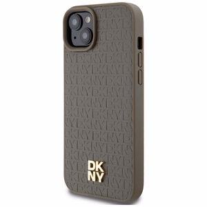 DKNY Nahkainen Kuvio Metallinen Logo MagSafe Suojakuori iPhone 15 / 14 / 13:lle - ruskea
