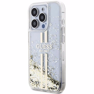 Guess Liquid Glitter Gold Stripes Suojakuori iPhone 15 Pro:lle - läpinäkyvä