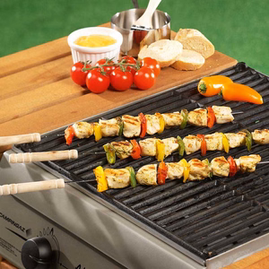BBQ stainless-steel grill skewers with wooden handles, 38 cm, 4 pieces