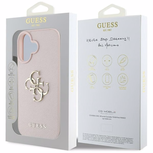 Guess Grained Big 4G Logo Small Classic Logo suojakuori iPhone 16:lle - vaaleanpunainen