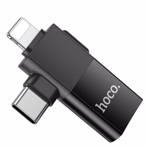 Hoco UA17 OTG-adapteri 2in1 USB C / Lightning - USB A musta