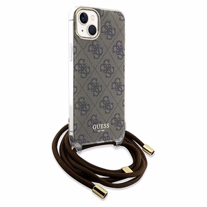 Guess Crossbody Cord 4G Print -suojakuori iPhone 15 / 14 / 13:lle - ruskea