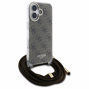 Guess Crossbody Cord 4G Print Suojakuori hihnalenkkillä iPhone 16:lle - ruskea