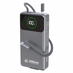 Dudao K31 Pro 45W 20000mAh Power Bank with Built-in Retractable USB-C Cable - Gray