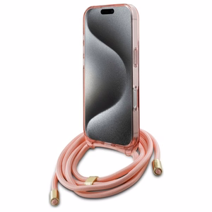 Guess Crossbody Cord Script MagSafe Suojakuori iPhone 16 Pro Max:lle - vaaleanpunainen