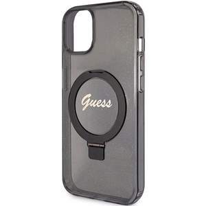 Guess Ring Stand Script Glitter MagSafe -suojakuori iPhone 14 / 15 / 13:lle - musta