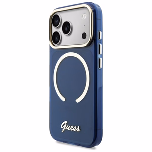 Guess IML Script Metal MagSafe Suojakuori iPhone 17 Pro Max:lle - Sininen