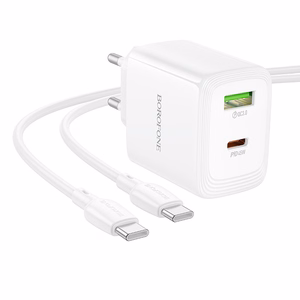 Borofone Wall charger BN30 Cargador GaN - USB + Type C - QC 3.0 PD 45W with Type C to Type C cable white