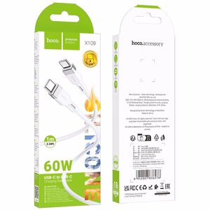 Hoco X109 silikoninen kaapeli USB C - USB C 3A 60W 1 m valkoinen