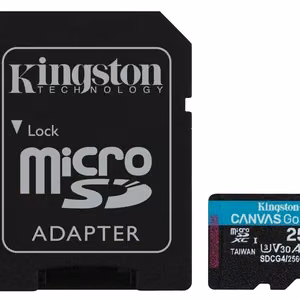 Kingston muistikortti 256GB microSDXC Canvas Go Plus Gen4 200MB/s A2 U3 V30 + sovitin