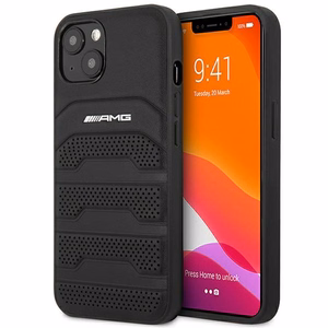 AMG AMHCP14MGSEBK iPhone 14 Plus 6,7 "musta / musta kovakotelo Nahka kohokuvioitu Lines