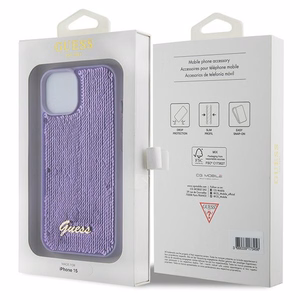 Guess Sequin Script Metal Suojakuori iPhone 15:lle - violetti