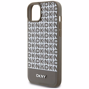 DKNY Nahkainen Painettu Kuvio Metallinen Logo MagSafe Suojakuori iPhone 15 / 14 / 13:lle - ruskea