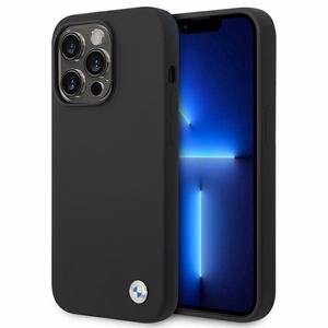 BMW silikoni metalli logo kotelo iPhone 14 Pro - musta