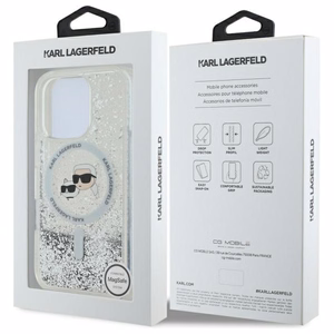 Karl Lagerfeld Suojakuori iPhone 16 Pro Max 6.9 KLHMP16XLGKCSGH Läpinäkyvä Kova Liquid Glitter Karl ja Choupette Head MagSafe