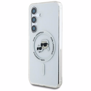 Karl Lagerfeld Button Karl & Choupette Heads Printed Logo MagSafe Suojakuori Samsung Galaxy S25 Valkoinen