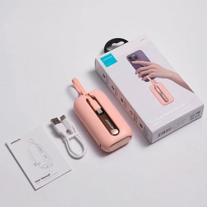 Joyroom mini powerbank 10000mAh värikäs sarja 22.5W, jossa on 2 sisäänrakennettua USB C ja Lightning kaapelia vaaleanpunainen (JR-L012)