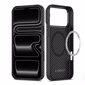 Tech-Protect Ion Carbon MagSafe -suojakuori iPhone 18 Pro / 17 Pro – musta-hopea